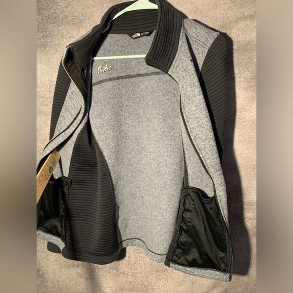 The North Face zipper jacket, soft warm, black grey, moto ribbed Sz Large - Picture 8 of 8
